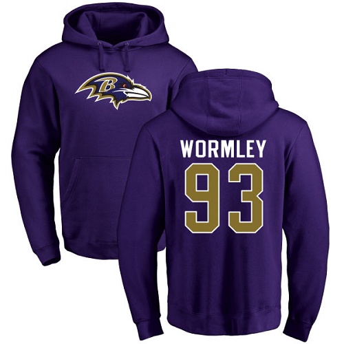 Men Baltimore Ravens Purple Chris Wormley Name and Number Logo NFL Football #93 Pullover Hoodie Sweatshirt->nfl t-shirts->Sports Accessory